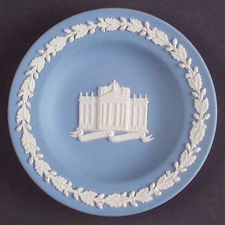 Cream Color on Lavender (Pale Blue) Jasperware Round Landmark Tray