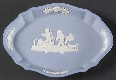Cream Color on Lavender (Pale Blue) Jasperware Silver Tray
