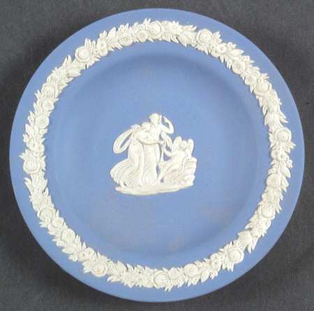 Cream Color on Lavender (Pale Blue) Jasperware 4" Round Tray