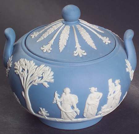 Cream Color on Lavender (Pale Blue) Jasperware Sugar Bowl & Lid