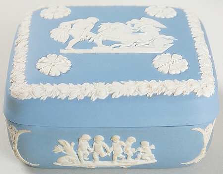 Cream Color on Lavender (Pale Blue) Jasperware Square Box W/Lid by Wedgwood