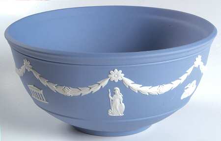 Cream Color on Lavender (Pale Blue) Jasperware 7" Round Serving Bowl