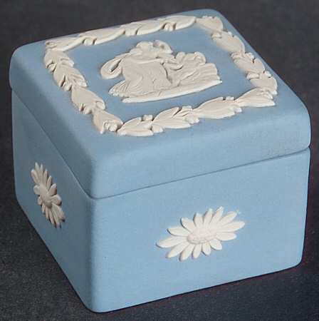 Cream Color on Lavender (Pale Blue) Jasperware Square Box with Lid
