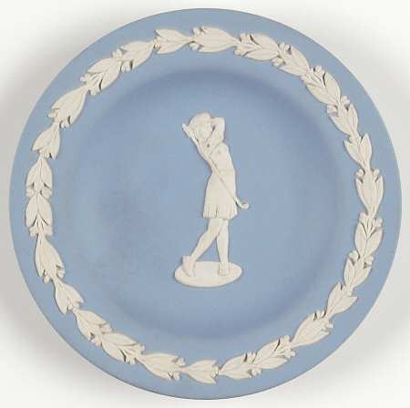 Cream Color on Lavender (Pale Blue) Jasperware 4" Round Tray