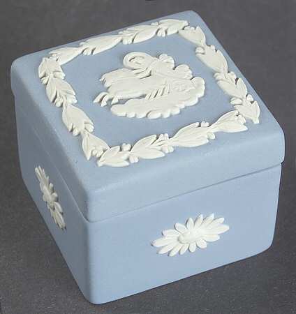 Cream Color on Lavender (Pale Blue) Jasperware Square Box W/Lid