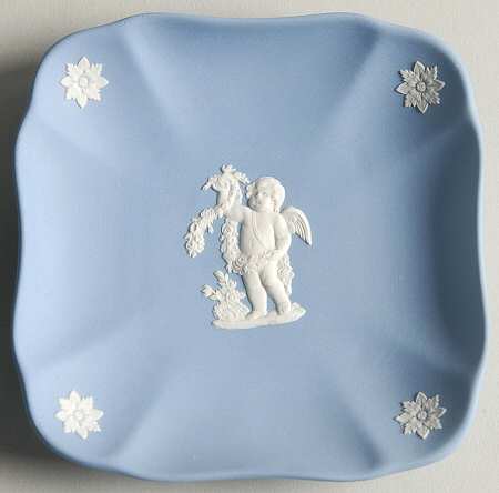 Cream Color on Lavender (Pale Blue) Jasperware Square Tray
