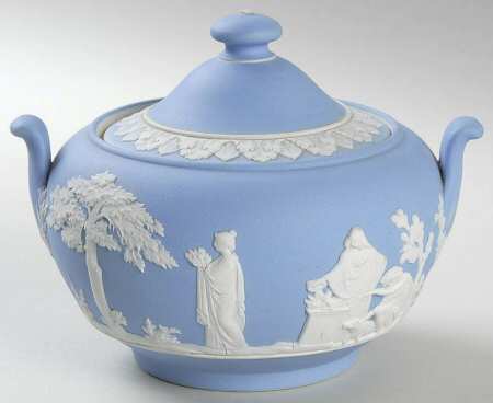 Cream Color on Lavender (Pale Blue) Jasperware Sugar Bowl & Lid