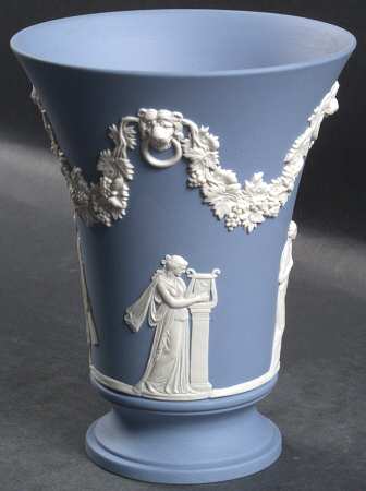Cream Color on Lavender (Pale Blue) Jasperware 6" Vase