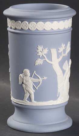 Cream Color on Lavender (Pale Blue) Jasperware Cylindrical Apollo Vase