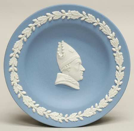 Cream Color on Lavender (Pale Blue) Jasperware Round Personality Tray