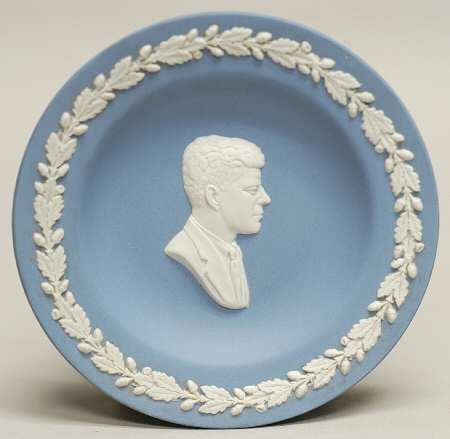 Cream Color on Lavender (Pale Blue) Jasperware Round Personality Tray