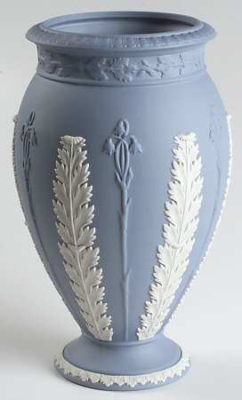 Cream Color on Lavender (Pale Blue) Jasperware 8" Acanthus Vase W/No Dancing
