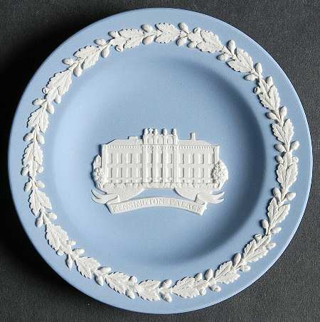 Cream Color on Lavender (Pale Blue) Jasperware Round Landmark Tray