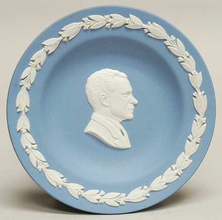 Cream Color on Lavender (Pale Blue) Jasperware Round Personality Tray