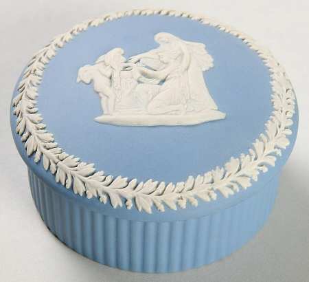 Cream Color on Lavender (Pale Blue) Jasperware 2" Round Fluted Box & Lid