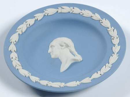 Cream Color on Lavender (Pale Blue) Jasperware Round Personality Tray