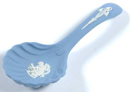 Cream Color on Lavender (Pale Blue) Jasperware Christening Spoon