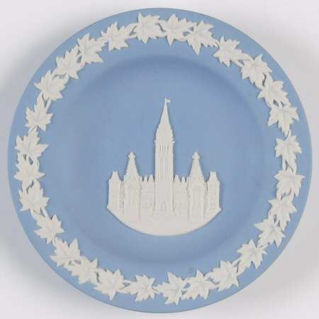 Cream Color on Lavender (Pale Blue) Jasperware 4" Round Tray