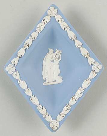 Cream Color on Lavender (Pale Blue) Jasperware Small Diamond Shape Ashtray