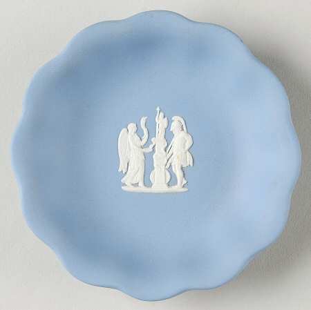 Cream Color on Lavender (Pale Blue) Jasperware Round Scalloped Compotier