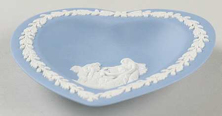 Cream Color on Lavender (Pale Blue) Jasperware Small Heart Shape Ashtray