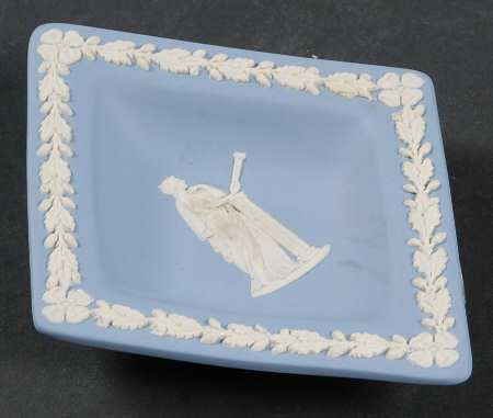 Cream Color on Lavender (Pale Blue) Jasperware Small Diamond Shape Ashtray