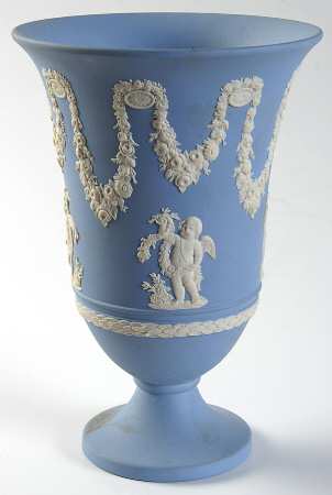 Cream Color on Lavender (Pale Blue) Jasperware 7" Arcadian Vase