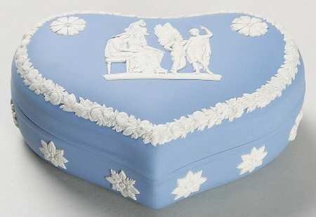 Cream Color on Lavender (Pale Blue) Jasperware 5" Heart Shape Box & Lid