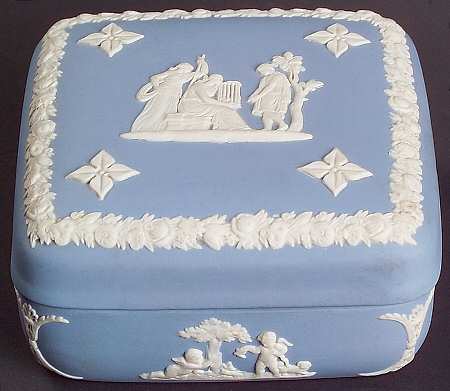 Cream Color on Lavender (Pale Blue) Jasperware Square Box with Lid
