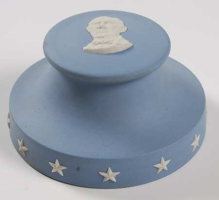 Cream Color on Lavender (Pale Blue) Jasperware Paperweight