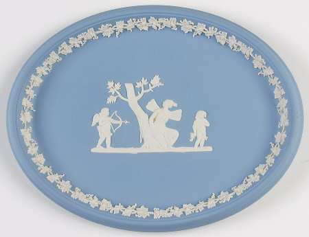Cream Color on Lavender (Pale Blue) Jasperware 10" Oval Tray