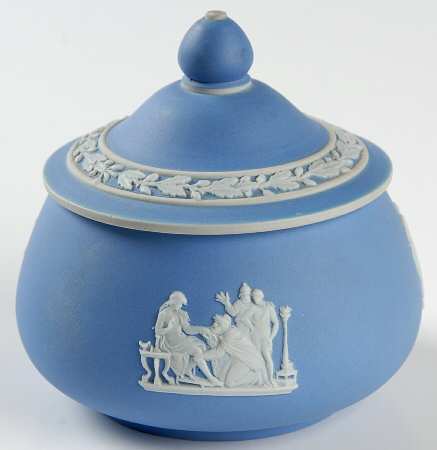 Cream Color on Lavender (Pale Blue) Jasperware Puff Box & Lid