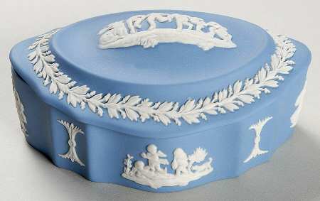 Cream Color on Lavender (Pale Blue) Jasperware Silver/Candy Box & Lid