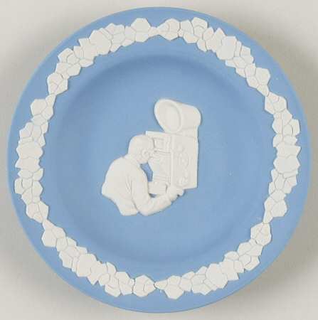Cream Color on Lavender (Pale Blue) Jasperware 4" Round Anniversary Tray