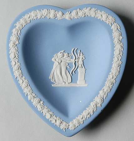 Cream Color on Lavender (Pale Blue) Jasperware Small Heart Shape Ashtray