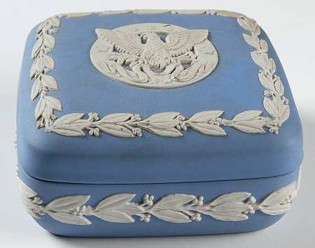 Cream Color on Lavender (Pale Blue) Jasperware Square Box & Lid