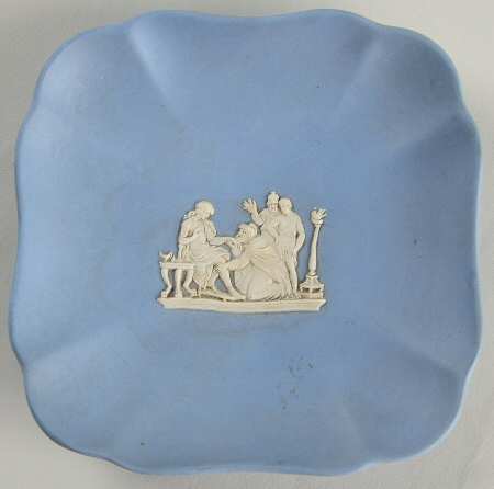 Cream Color on Lavender (Pale Blue) Jasperware 4" Square Tray