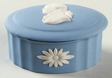 Cream Color on Lavender (Pale Blue) Jasperware 3" Oval Box with Lid