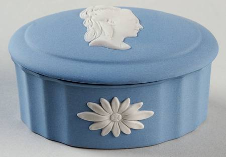 Cream Color on Lavender (Pale Blue) Jasperware 3" Oval Box with Lid