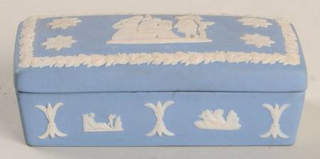 Cream Color on Lavender (Pale Blue) Jasperware 3" Rectangular Box & Lid