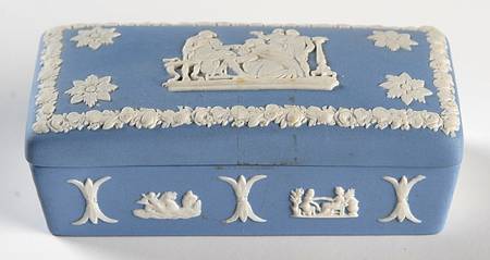Cream Color on Lavender (Pale Blue) Jasperware 3" Rectangular Box & Lid