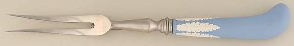 Cream Color on Lavender (Pale Blue) Jasperware Carving Fork Stainless Prongs