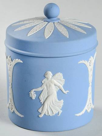 Cream Color on Lavender (Pale Blue) Jasperware Candy Jar & Lid