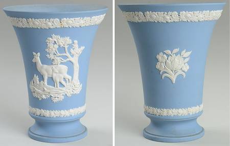 Cream Color on Lavender (Pale Blue) Jasperware 6" Vase