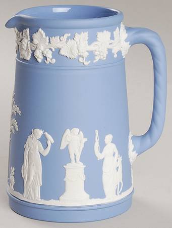 Cream Color on Lavender (Pale Blue) Jasperware 12 Oz Trojan Jug