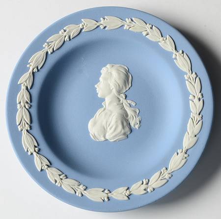 Cream Color on Lavender (Pale Blue) Jasperware Round Personality Tray