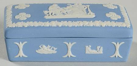 Cream Color on Lavender (Pale Blue) Jasperware 3" Rectangular Box & Lid