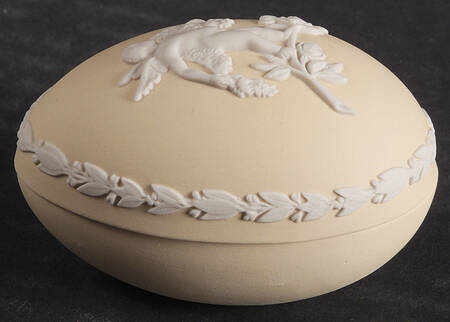 Cream Color on Primrose Jasperware Small Egg Box & Lid