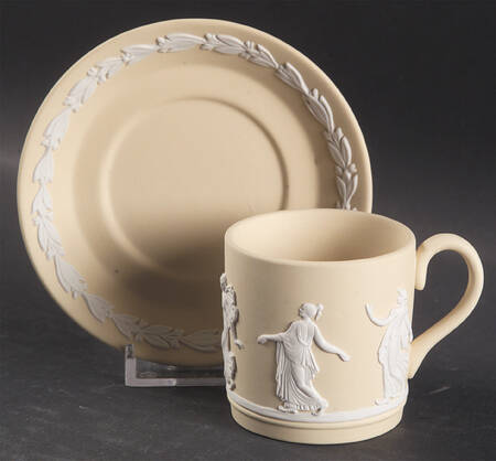 Cream Color on Primrose Jasperware Flat Demitasse Cup & Saucer Set