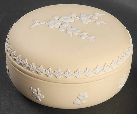 Cream Color on Primrose Jasperware 3" Candy Box & Lid